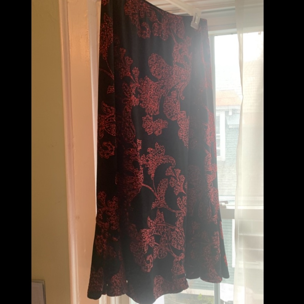 Vintage 90s Red & Black Velvet Glitter Skirt